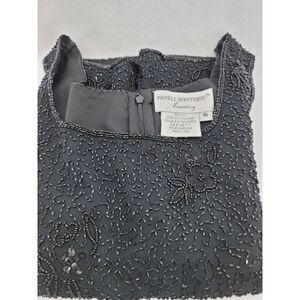 Papell‎ Boutique Womens S  Silk Black Beaded Floral Tank Evening Top